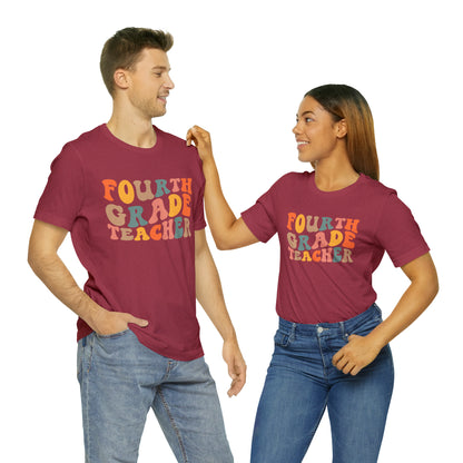 Colorful Groovy Retro "Fourth Grade Teacher  Tee