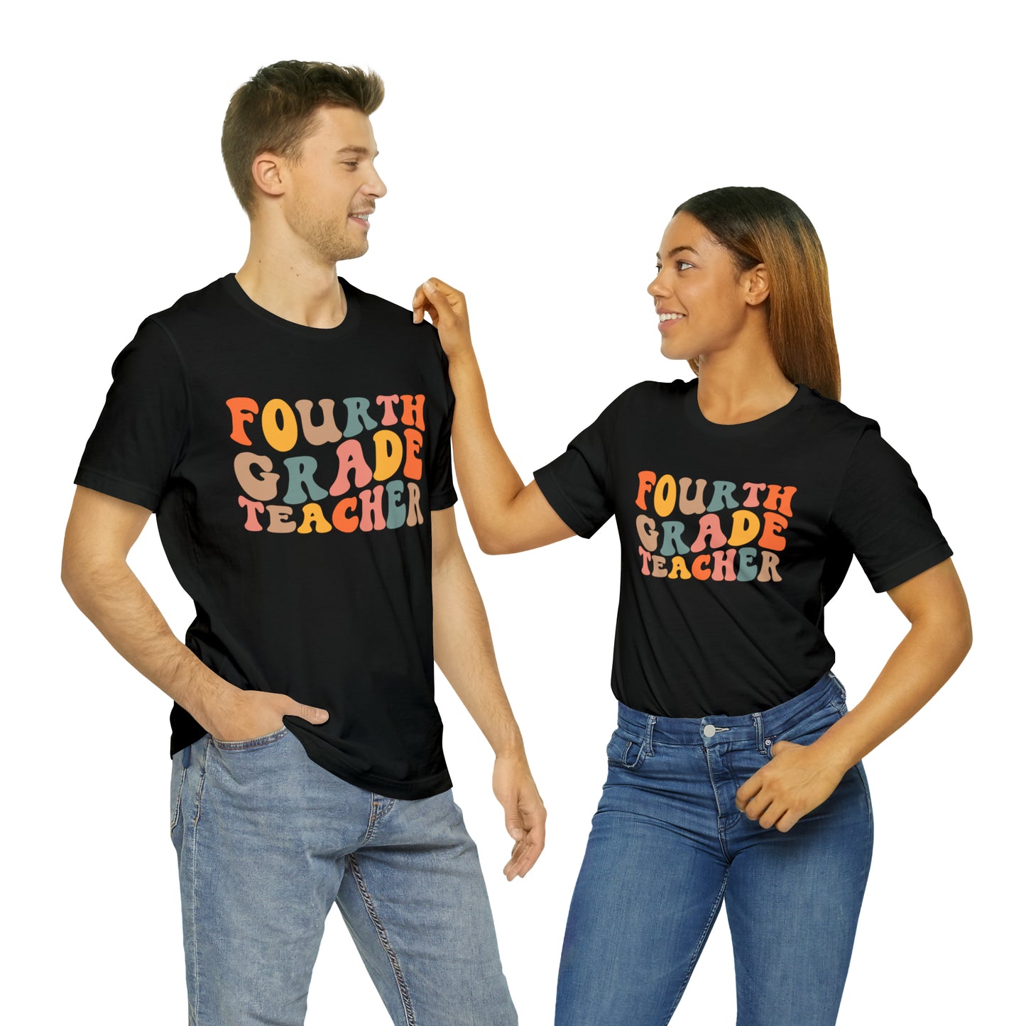 Colorful Groovy Retro "Fourth Grade Teacher  Tee