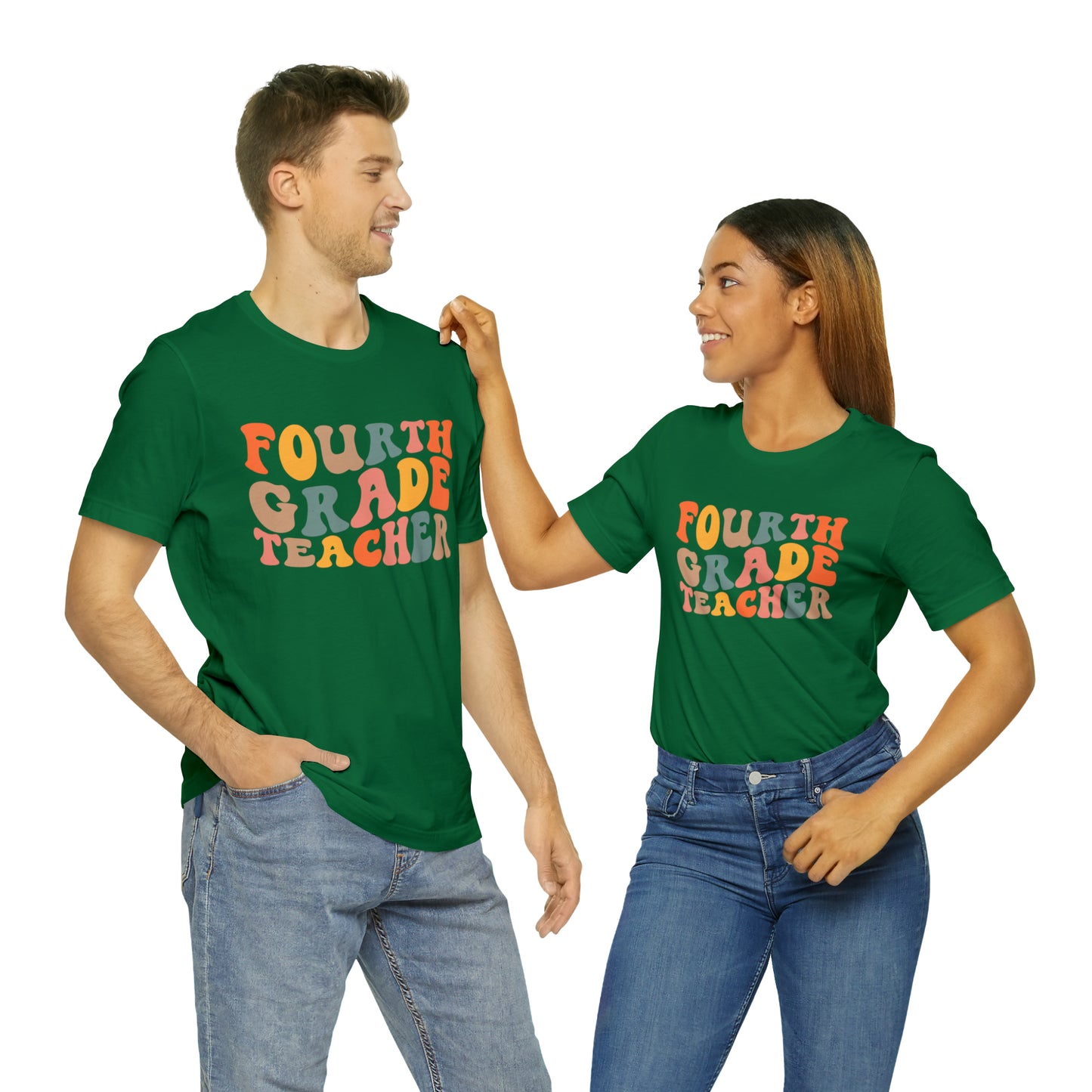 Colorful Groovy Retro "Fourth Grade Teacher  Tee