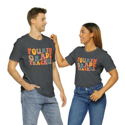 Colorful Groovy Retro "Fourth Grade Teacher  Tee