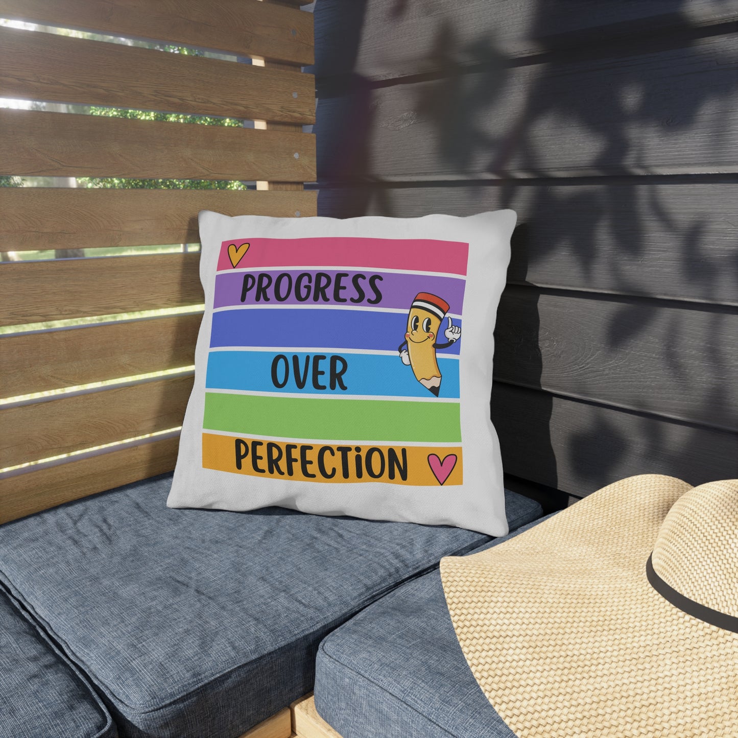 Progress Over Perfection" classroom pillow,