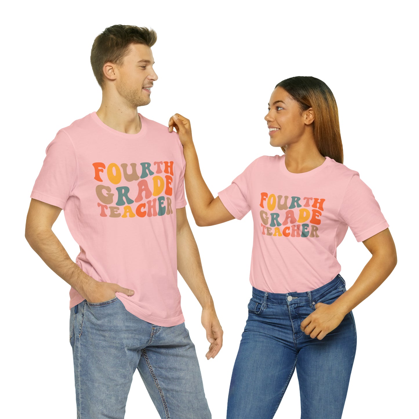 Colorful Groovy Retro "Fourth Grade Teacher  Tee