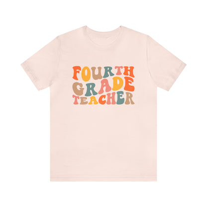 Colorful Groovy Retro "Fourth Grade Teacher  Tee