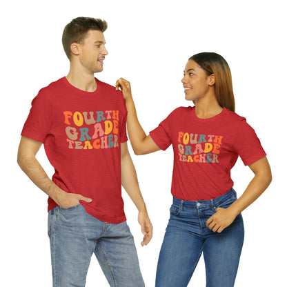 Colorful Groovy Retro "Fourth Grade Teacher  Tee