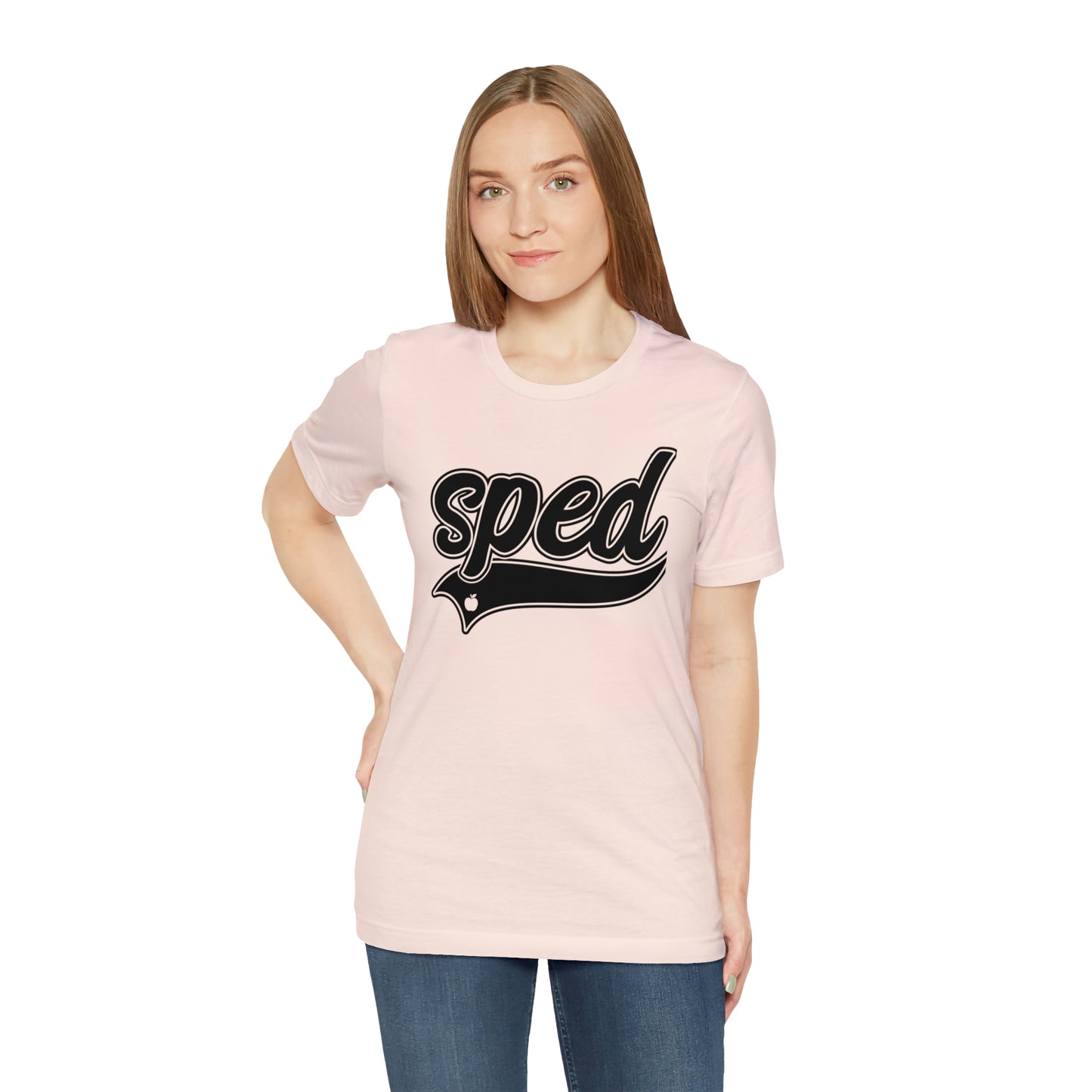 SPED Level School Swoosh Black Print Tee with Apple Logo