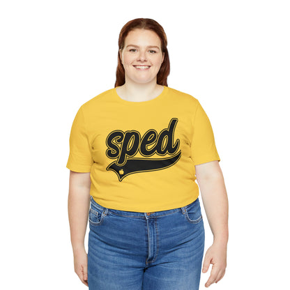 SPED Level School Swoosh Black Print Tee with Apple Logo