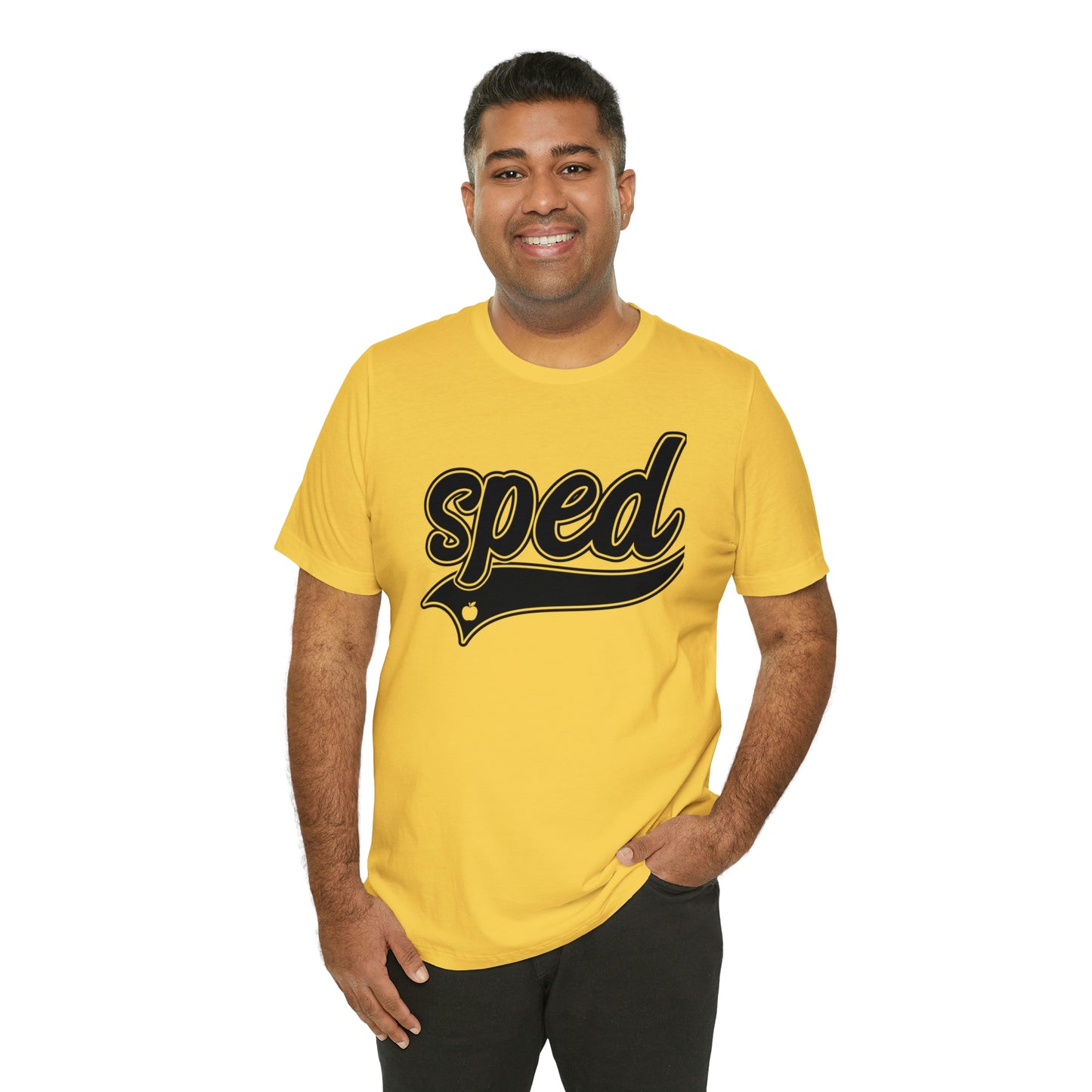 SPED Level School Swoosh Black Print Tee with Apple Logo