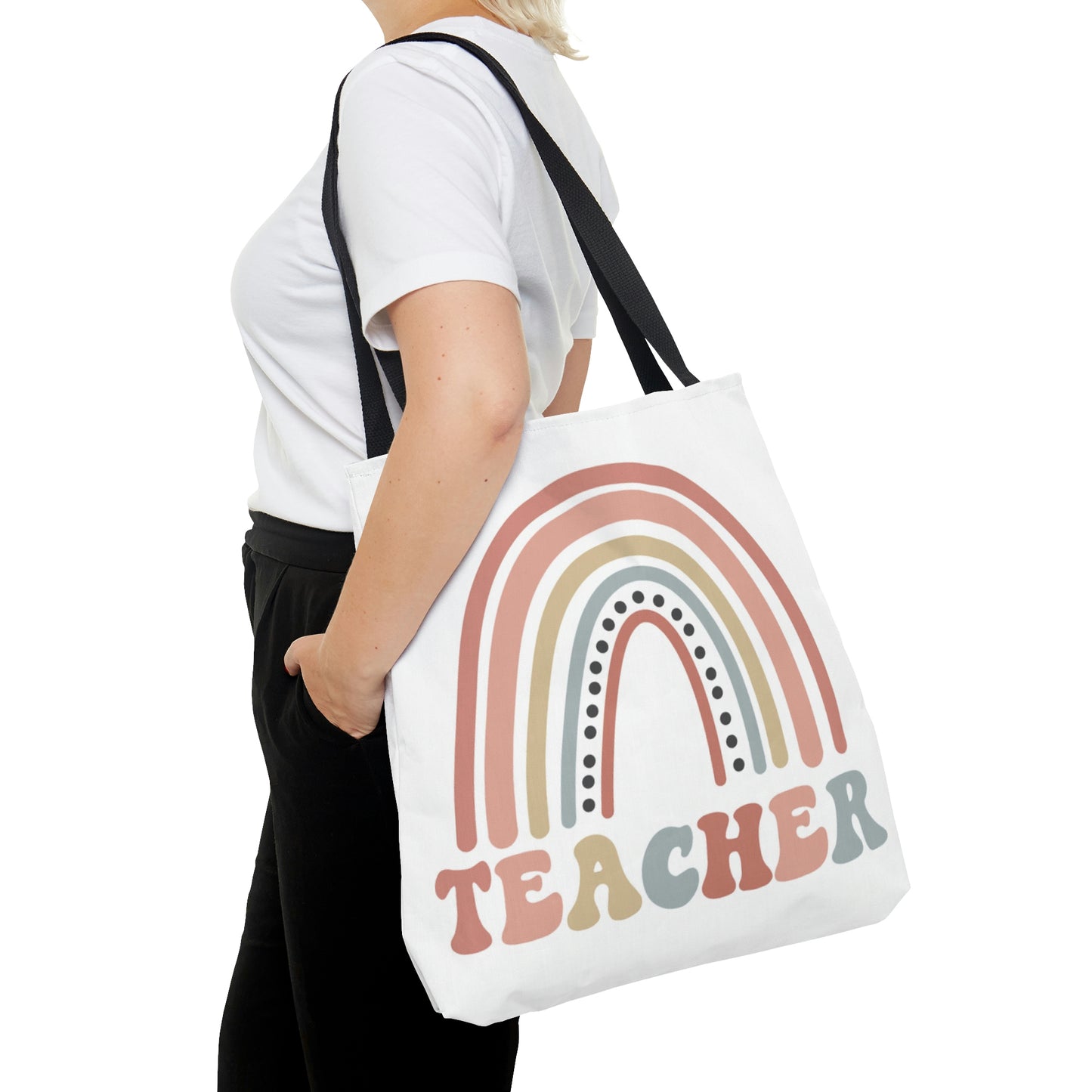 Retro Rainbow Double sided Teacher Tote Bag