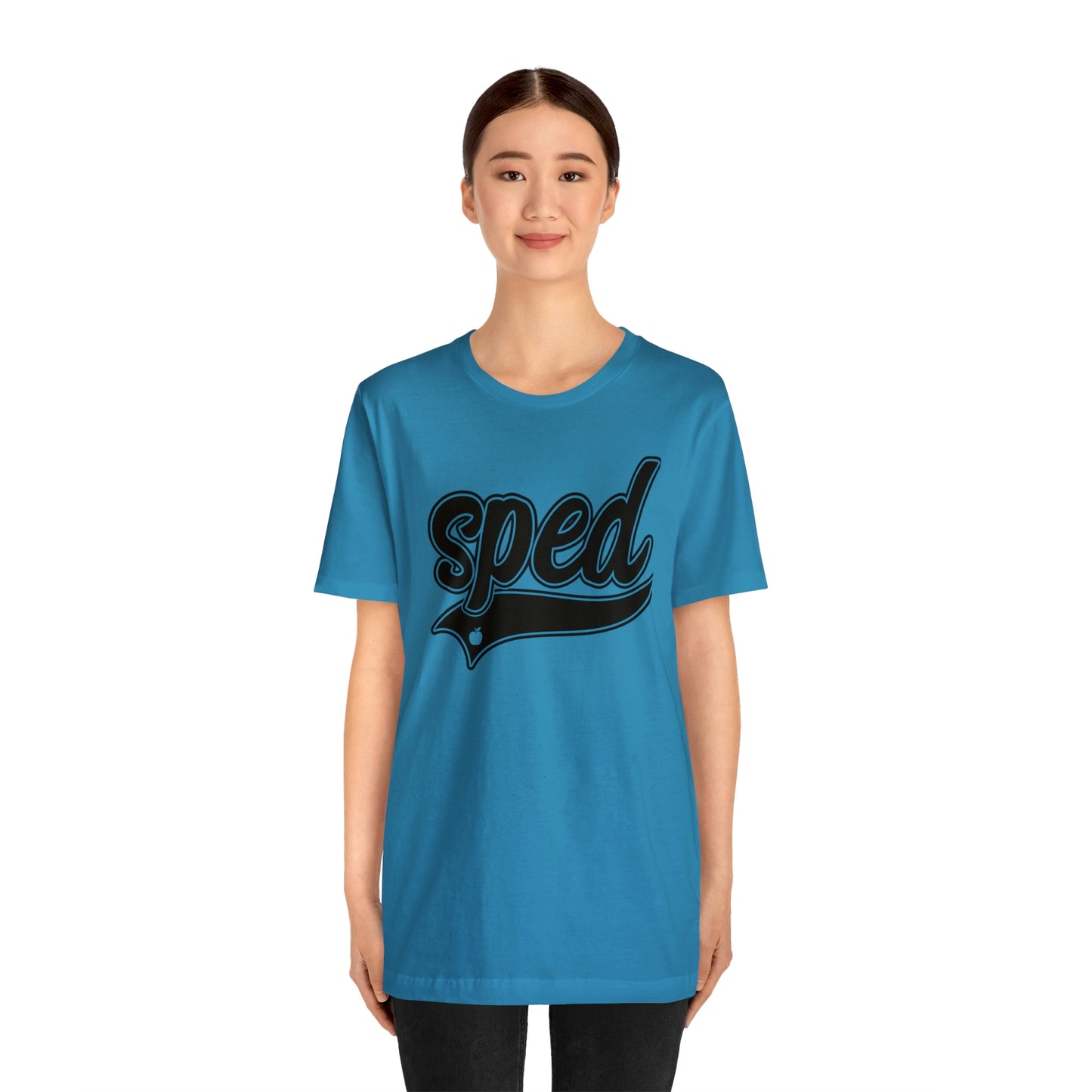 SPED Level School Swoosh Black Print Tee with Apple Logo