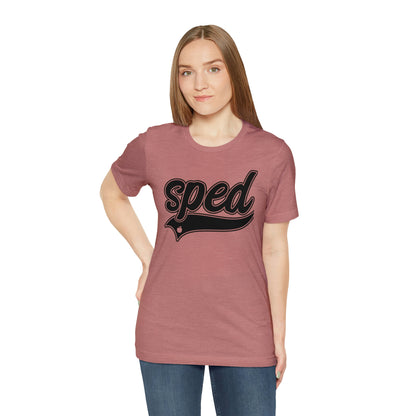 SPED Level School Swoosh Black Print Tee with Apple Logo