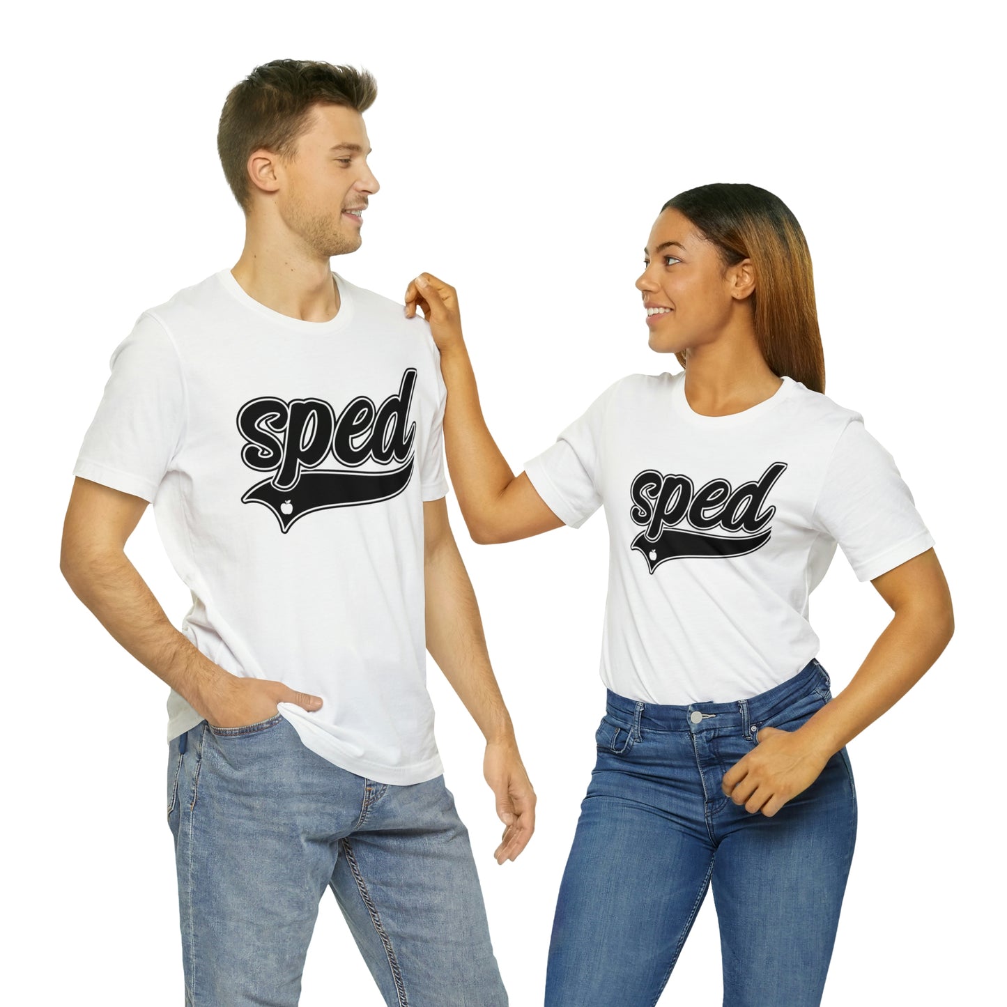 SPED Level School Swoosh Black Print Tee with Apple Logo