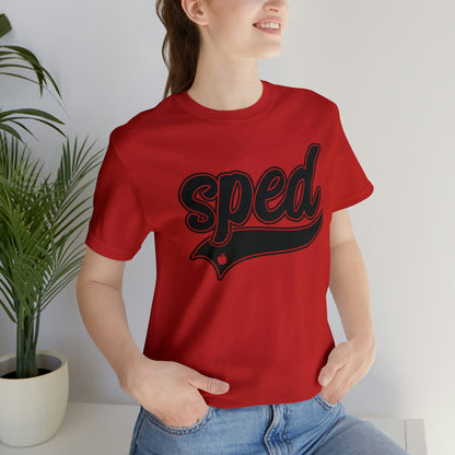 SPED Level School Swoosh Black Print Tee with Apple Logo