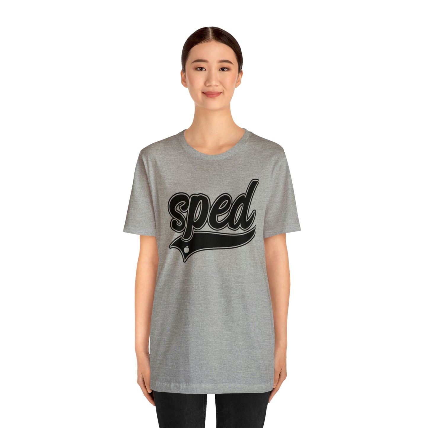 SPED Level School Swoosh Black Print Tee with Apple Logo