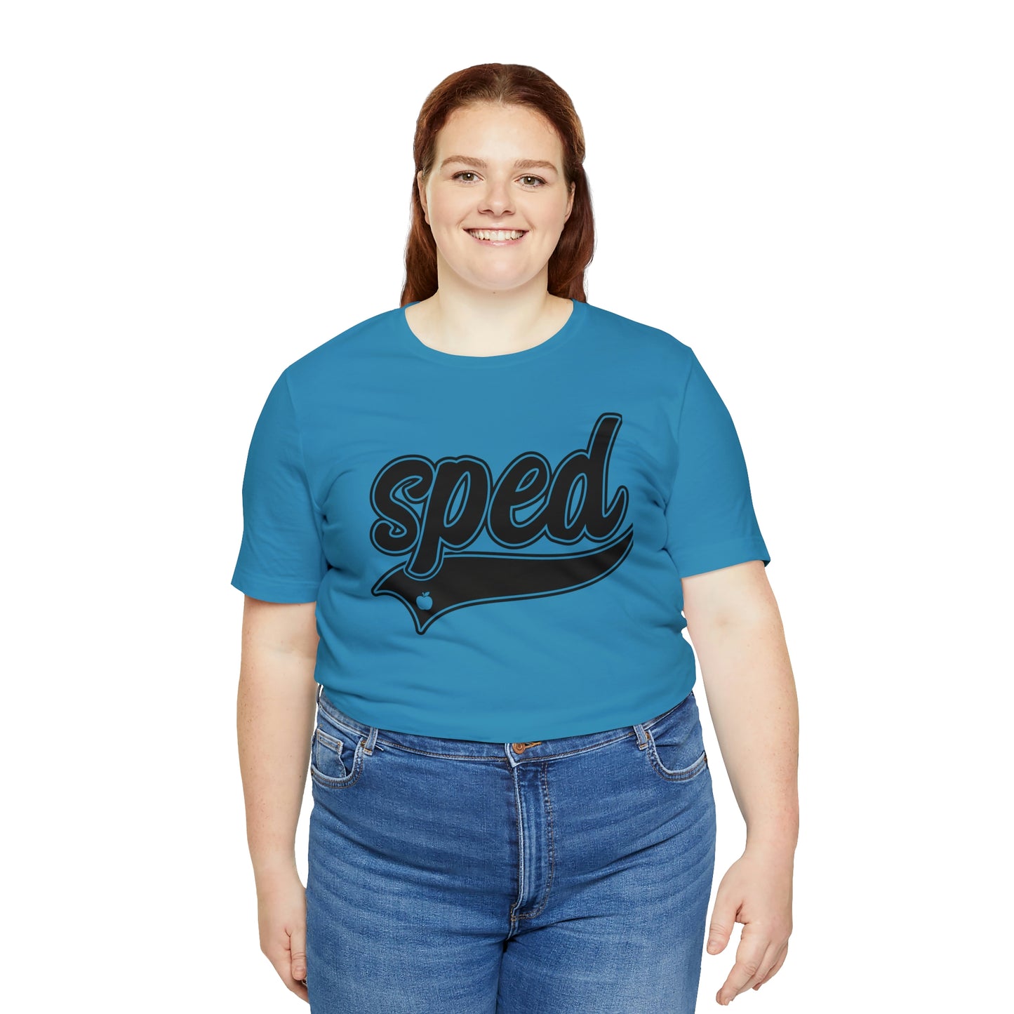 SPED Level School Swoosh Black Print Tee with Apple Logo