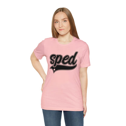 SPED Level School Swoosh Black Print Tee with Apple Logo