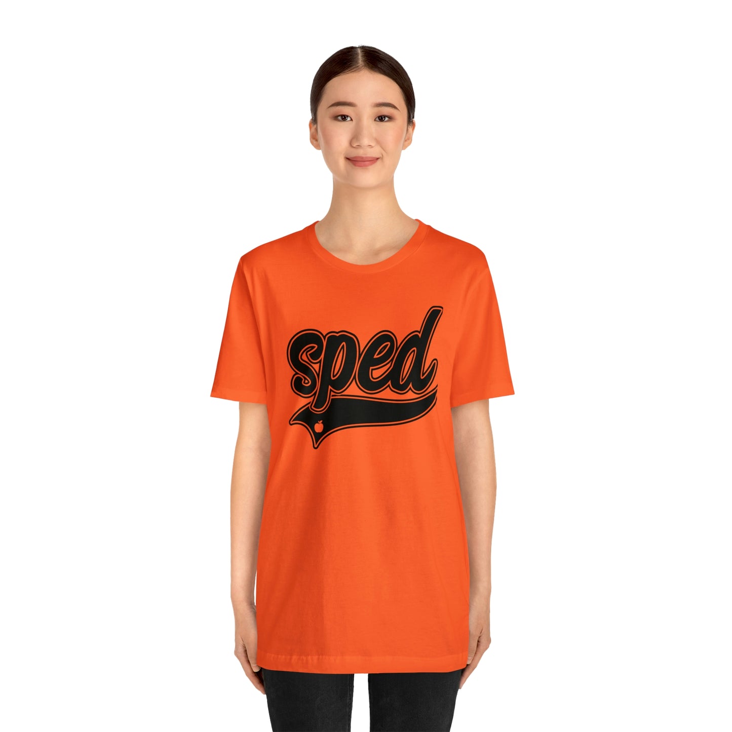 SPED Level School Swoosh Black Print Tee with Apple Logo