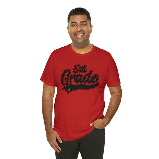 5th Grade Level School Swoosh Black Print Tee with Apple Logo!