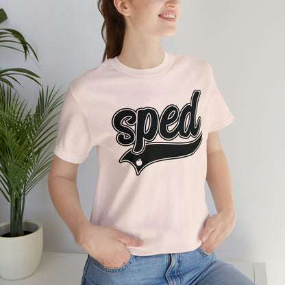 SPED Level School Swoosh Black Print Tee with Apple Logo