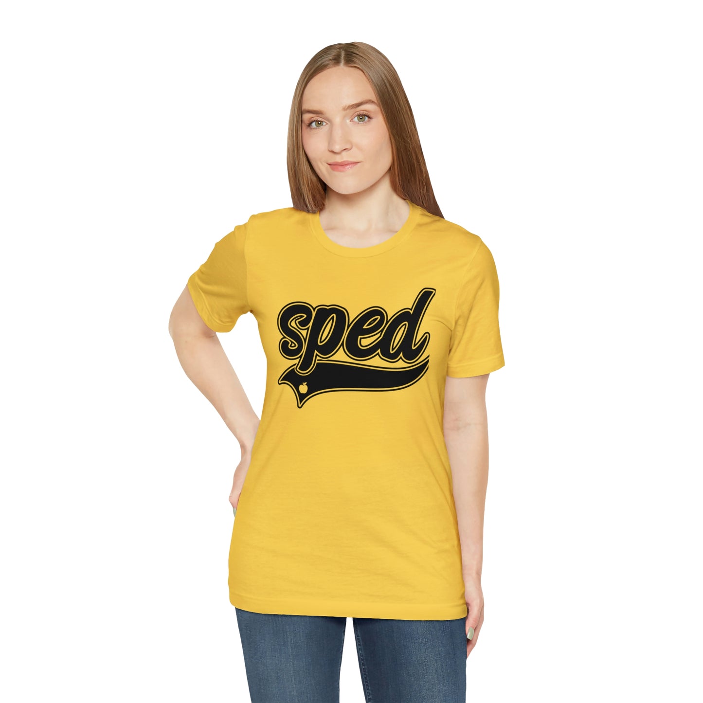 SPED Level School Swoosh Black Print Tee with Apple Logo