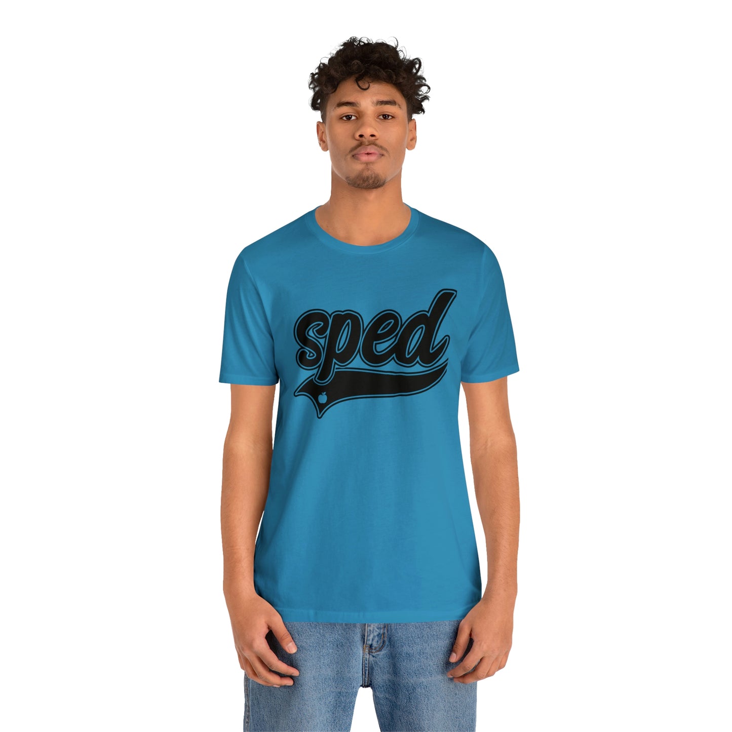 SPED Level School Swoosh Black Print Tee with Apple Logo