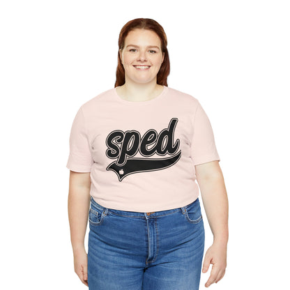 SPED Level School Swoosh Black Print Tee with Apple Logo