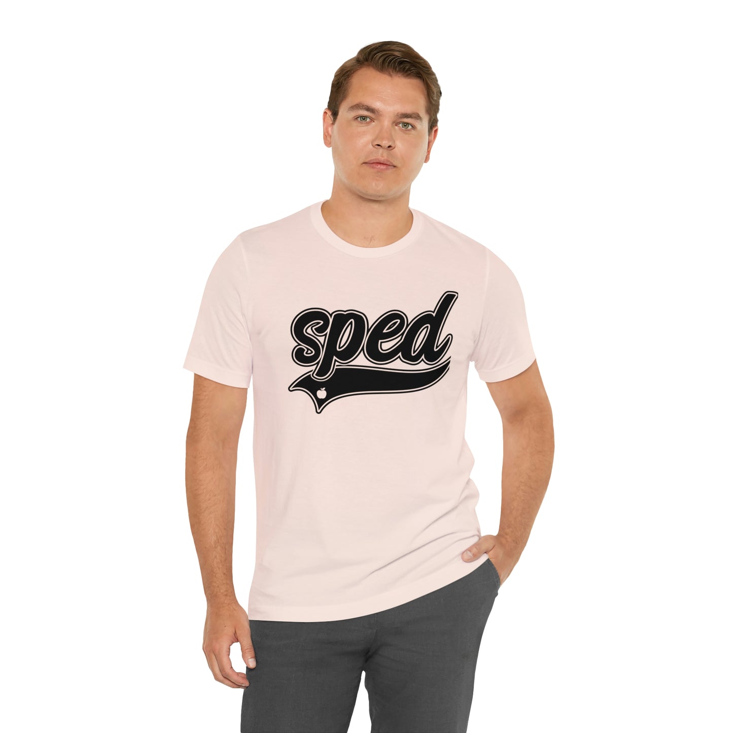 SPED Level School Swoosh Black Print Tee with Apple Logo