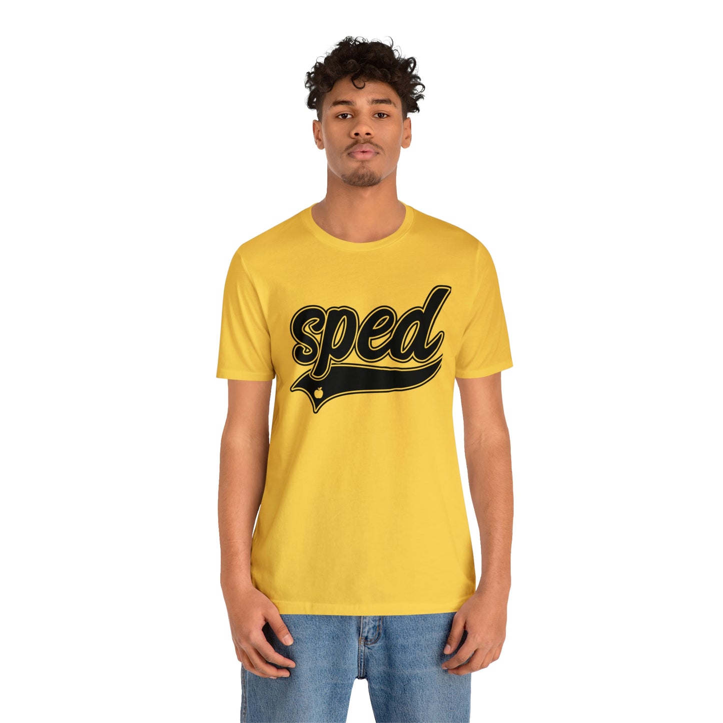 SPED Level School Swoosh Black Print Tee with Apple Logo