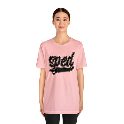 SPED Level School Swoosh Black Print Tee with Apple Logo