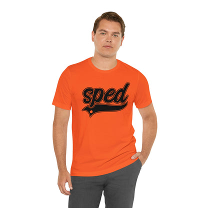 SPED Level School Swoosh Black Print Tee with Apple Logo