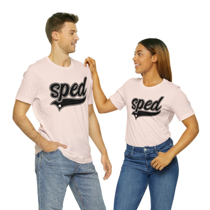 SPED Level School Swoosh Black Print Tee with Apple Logo