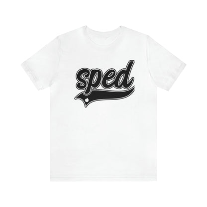 SPED Level School Swoosh Black Print Tee with Apple Logo