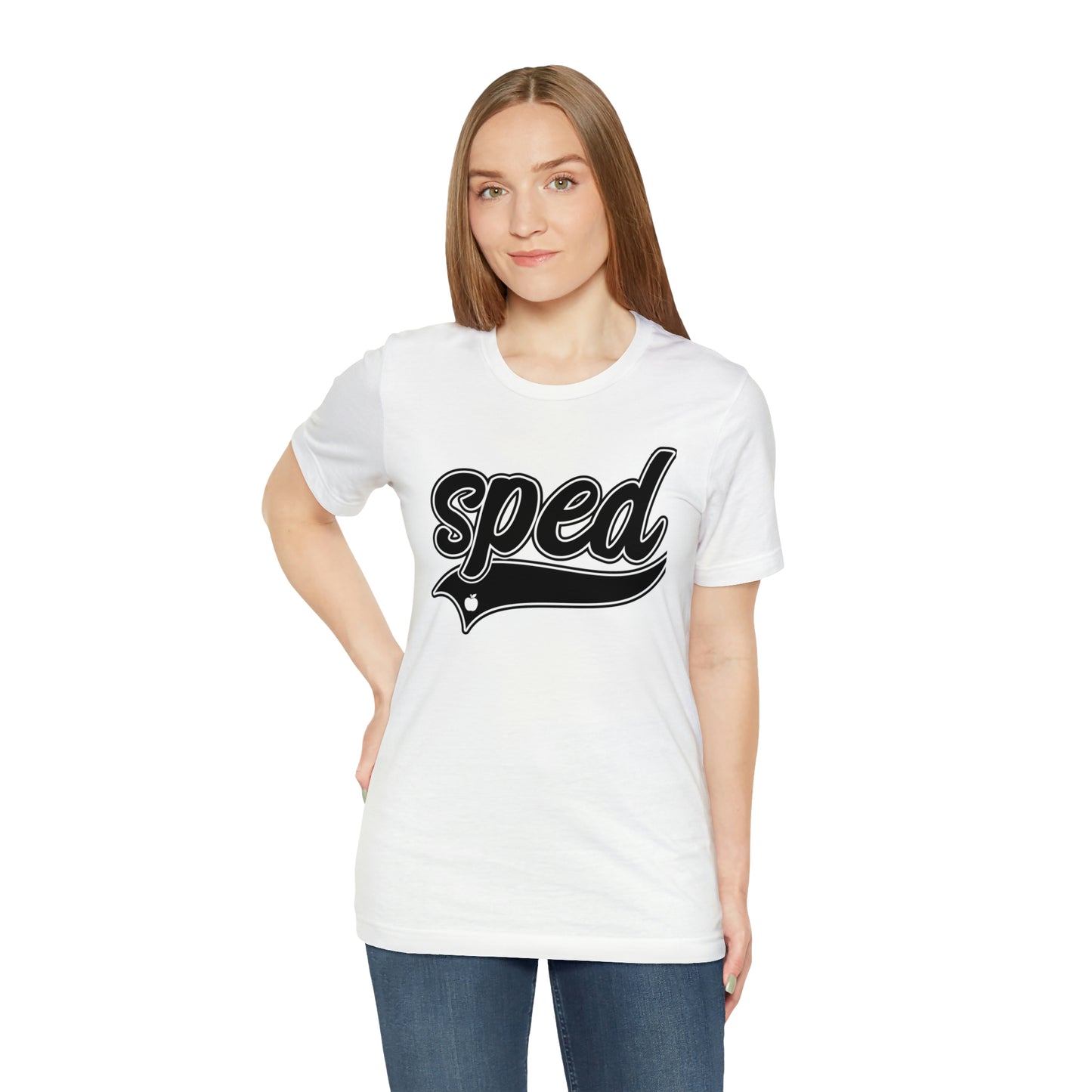 SPED Level School Swoosh Black Print Tee with Apple Logo