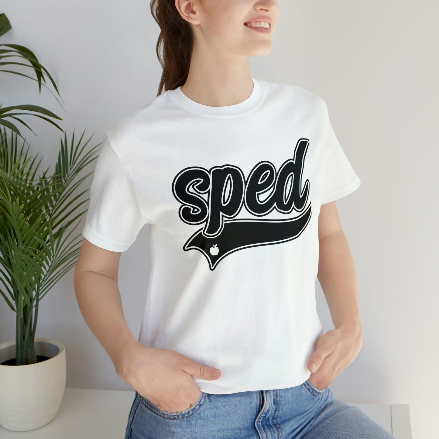 SPED Level School Swoosh Black Print Tee with Apple Logo