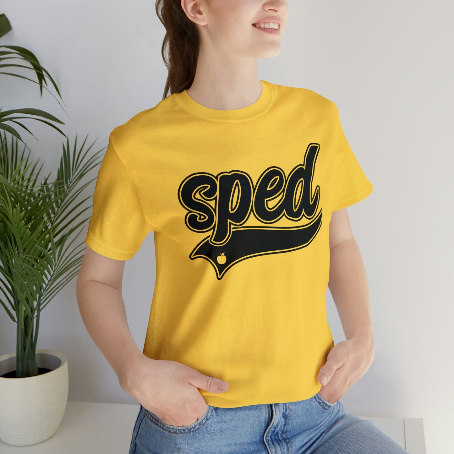 SPED Level School Swoosh Black Print Tee with Apple Logo