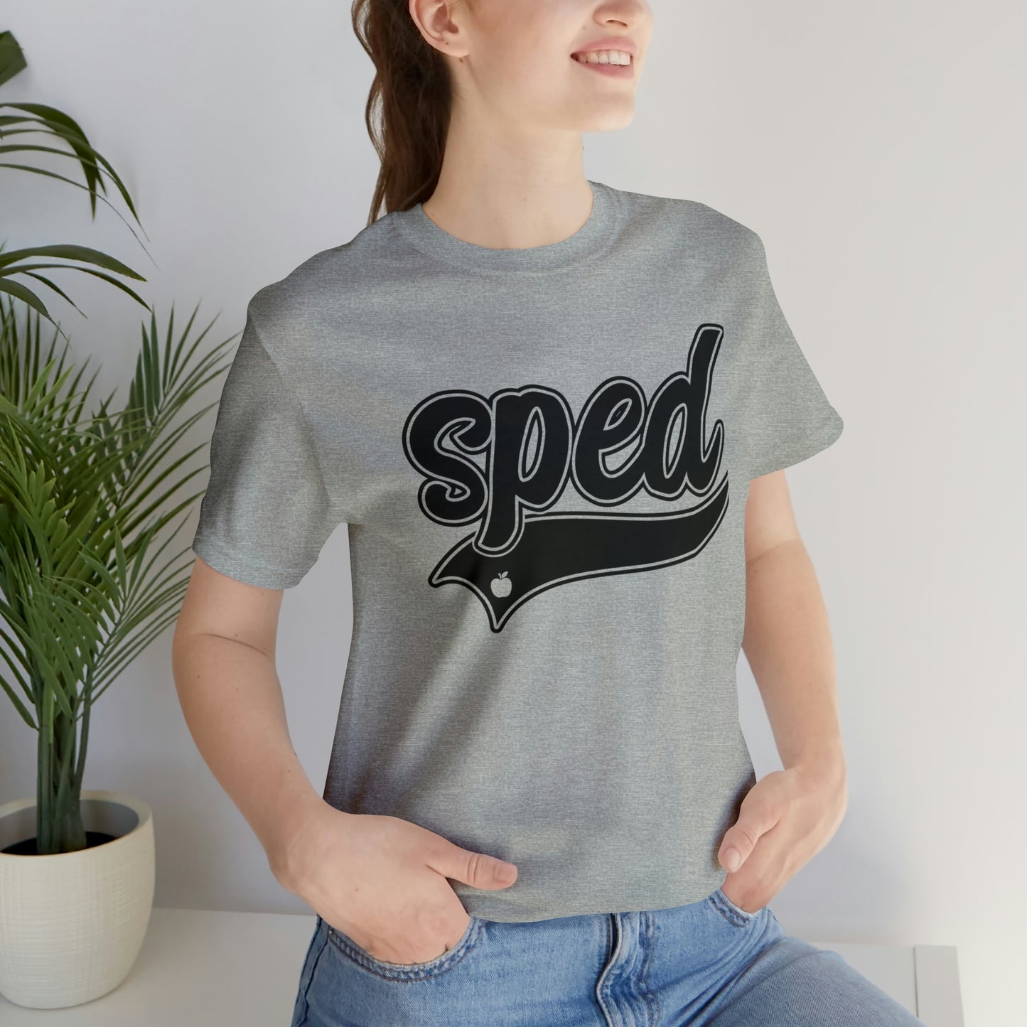 SPED Level School Swoosh Black Print Tee with Apple Logo