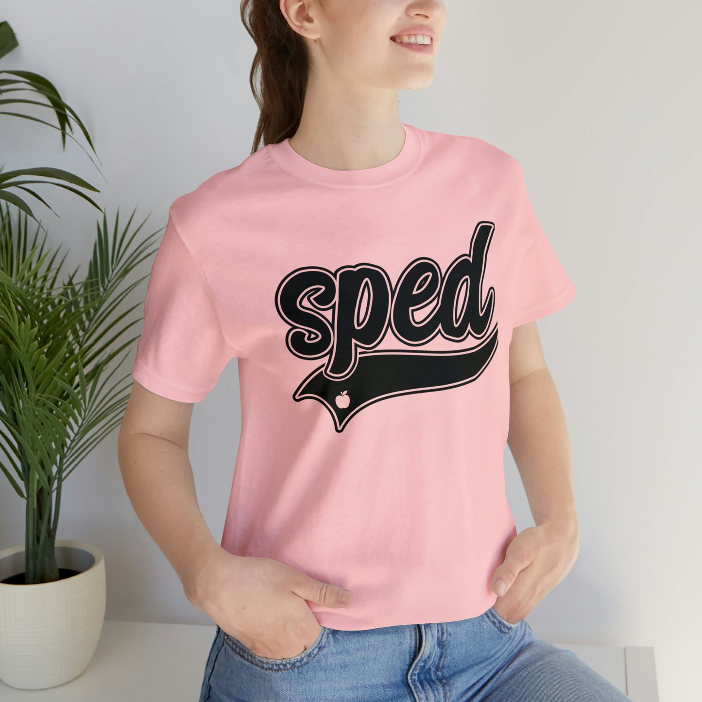 SPED Level School Swoosh Black Print Tee with Apple Logo