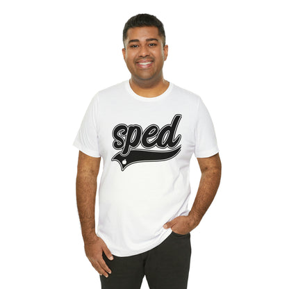 SPED Level School Swoosh Black Print Tee with Apple Logo