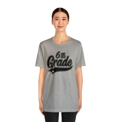 6th Grade Level School Swoosh Black Print Tee with Apple Logo