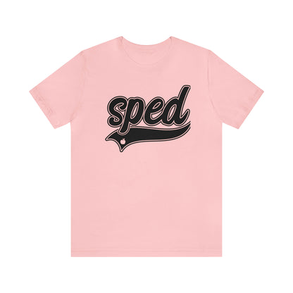 SPED Level School Swoosh Black Print Tee with Apple Logo