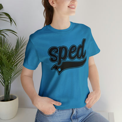 SPED Level School Swoosh Black Print Tee with Apple Logo