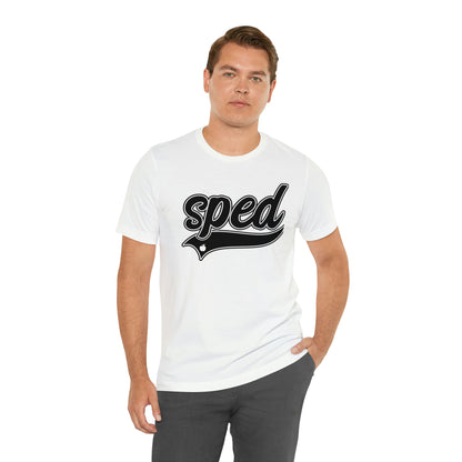 SPED Level School Swoosh Black Print Tee with Apple Logo