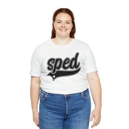 SPED Level School Swoosh Black Print Tee with Apple Logo